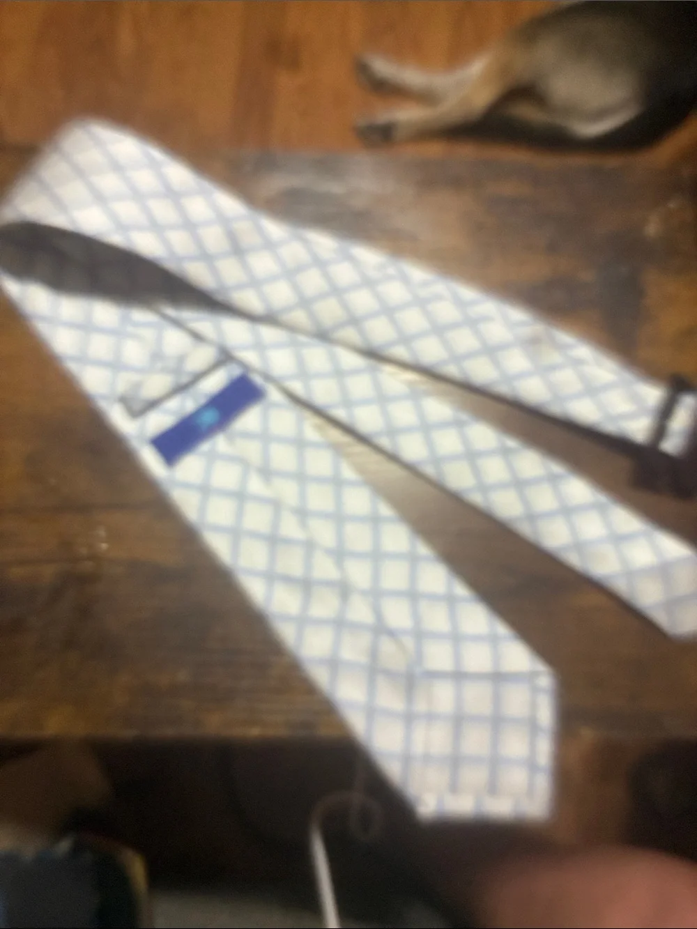 Egara White Tie with Light Blue Check Pattern